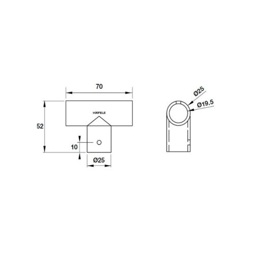 Thiết kế của bas nối chữ T phòng tắm kính Hafele 981.52.797