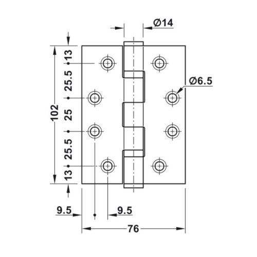 Kích thước Bản Lề Lá 2 Vòng Bi 120Kg Hafele 926.98.043