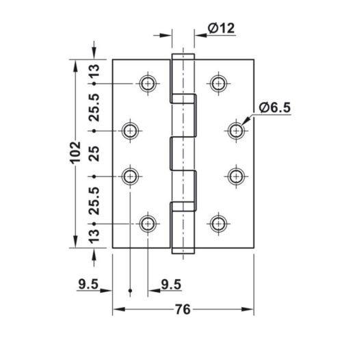 Kích Thước Bản Lề Lá Chống Cháy 2 Vòng Bi 120Kg Hafele 926.98.040