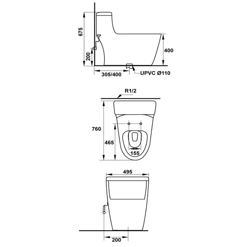 Kích thước bồn cầu 1 khối Iconic Hafele 588.79.401 Kích thước bồn cầu 1 khối Iconic Hafele 588.79.401