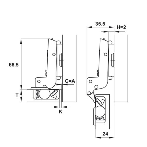 Kích thước bản lề lọt lòng Metallamat Neo 110º Hafele 334.20.001