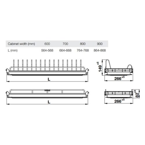 Giá bát cố định Hafele Oria 544.07.013 600mm 4 Kích thước giá bát cố định Hafele Oria 544.07.013 600mm