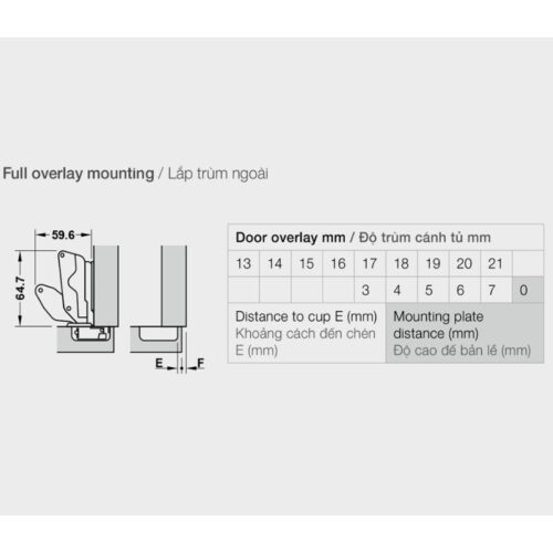 Bản lề trùm ngoài Metalla SM 165º Hafele 315.02.750 5 Thông số kỹ thuật bản lề trùm ngoài Metalla SM 165º Hafele 315.02.750