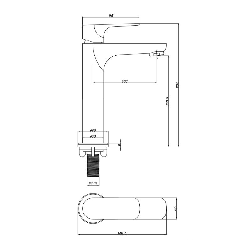 Vòi lạnh lavabo Eco 150 Hafele 589.25.483 Vòi lạnh lavabo Eco 150 Hafele 589.25.483
