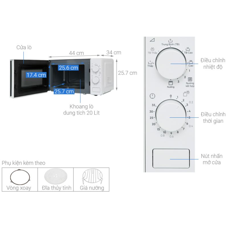 Kích Thước Lò Vi Sóng Electrolux EMG20K38GWP Kích Thước Lò Vi Sóng Electrolux EMG20K38GWP