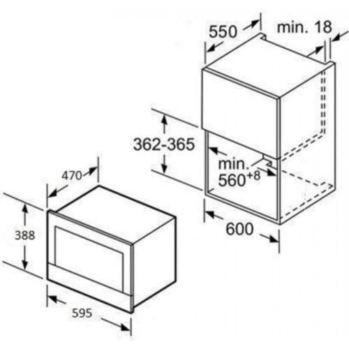 Kích thước lò vi sóng kết hợp nướng âm tủ Hafele 32 lít 535.34.020