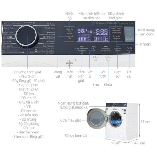 Máy Giặt Electrolux EWF9024P5SB 3 Kích Thước Máy Giặt Electrolux EWF9024P5SB