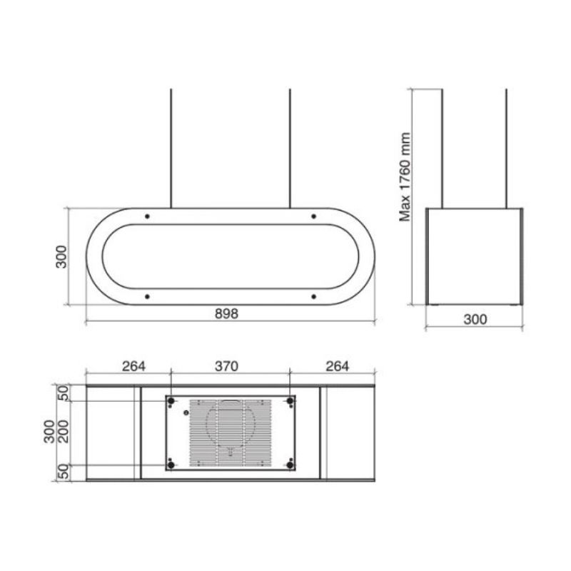 Kích thước máy hút đảo treo cáp DUDOFF London Alexa 90SGB Kích thước máy hút đảo treo cáp DUDOFF London Alexa 90SGB