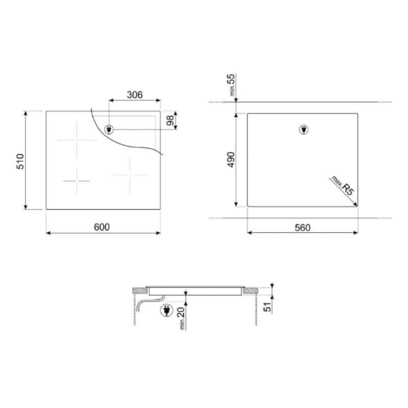 Kích thước bếp từ Hafele Smeg SI5632D 536.64.091 Kích thước bếp từ Hafele Smeg SI5632D 536.64.091