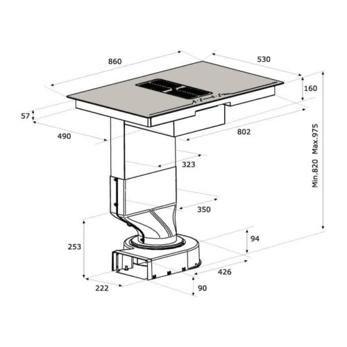 Bếp từ kết hợp máy hút khói khử mùi Malloca HIH864 3 Kích thước bếp từ kết hợp máy hút khói khử mùi HIH-864