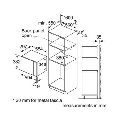 Kích thước Lò vi sóng âm tủ Bosch BFL524MS0
