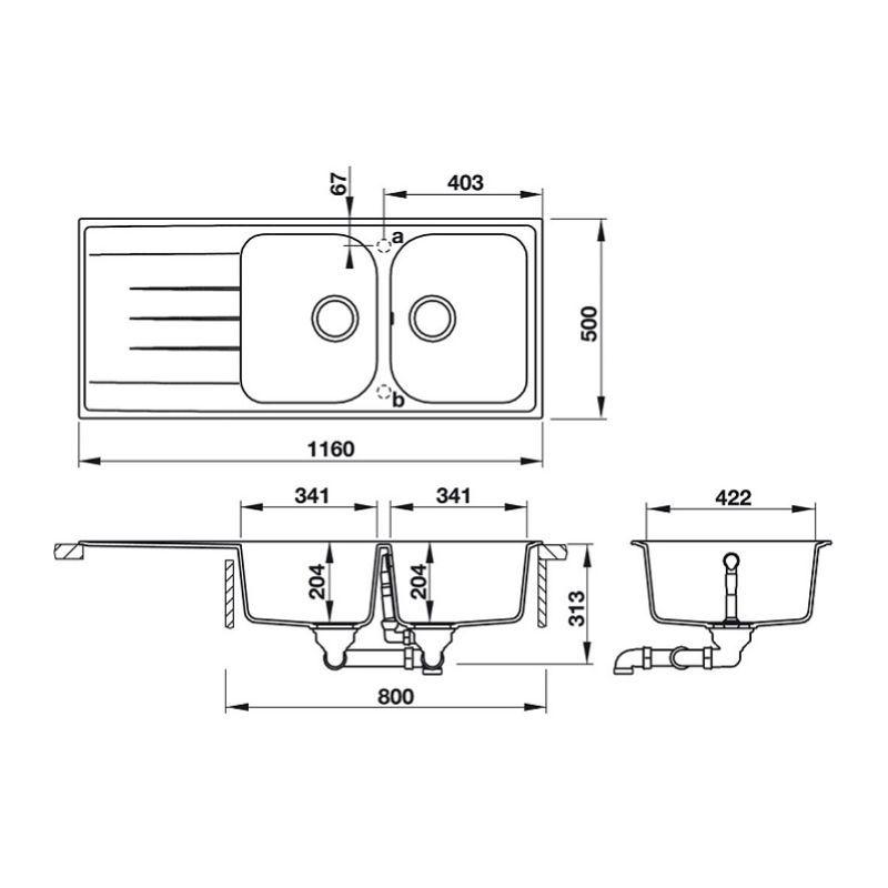 Chậu đá Hafele JULIUS HS-GDD11650 570.35.360 Chậu đá Hafele JULIUS HS-GDD11650 570.35.360
