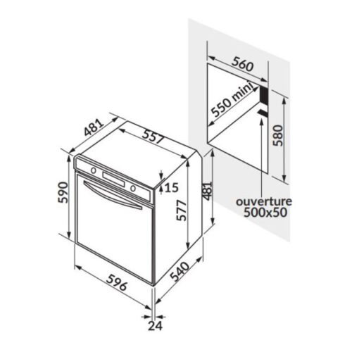 kích thước lò nướng điện 7 chức năng Rosieres RF 43 IN
