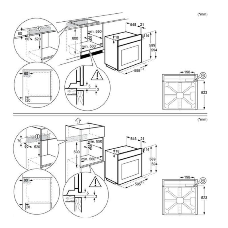 Kích thước lò Nướng Electrolux KOCBP21XA Kích thước lò Nướng Electrolux KOCBP21XA
