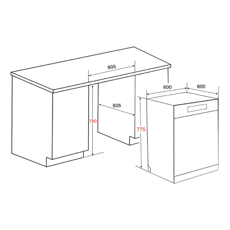 Kích thước máy rửa bát Lorca TA 918DWB Kích thước máy rửa bát Lorca TA 918DWB