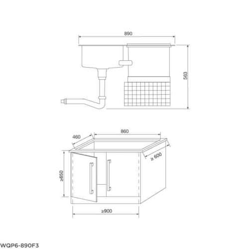 Kích thước máy rửa bát Malloca WQP6-890F3