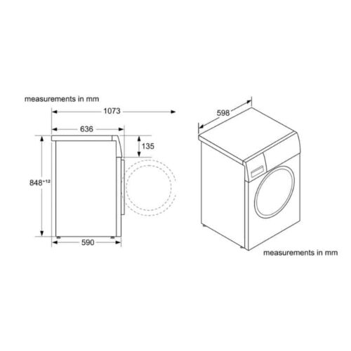 Máy giặt quần áo Bosch WGG254A0SG 5 Kích thước máy giặt quần áo Bosch WGG254A0SG