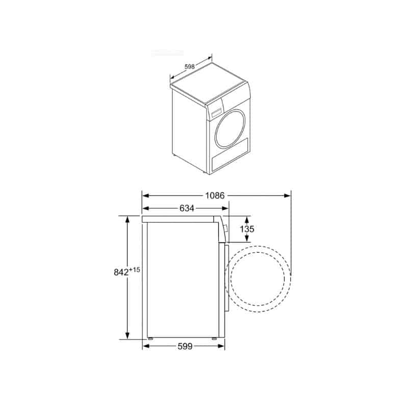 Kích thước máy sấy quần áo Bosch WTW876H8SG Kích thước máy sấy quần áo Bosch WTW876H8SG