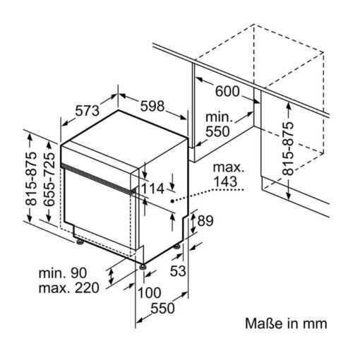 Máy rửa bát bán âm Siemens SN55ZS49CE 3 Kích thước máy rửa bát bán âm Siemens SN55ZS49CE