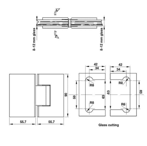 Bản lề kính kính 180 độ Hafele 981.77.902 3 Kích thước của Bản lề kính kính 180 độ Hafele 981.77.902