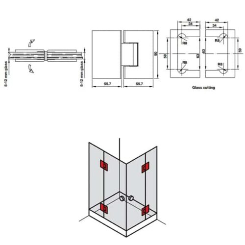 Bản lề kính - kính 180º màu đen Hafele 981.77.903 3 Kích thước của Bản lề kính - kính 180º màu đen Hafele 981.77.903