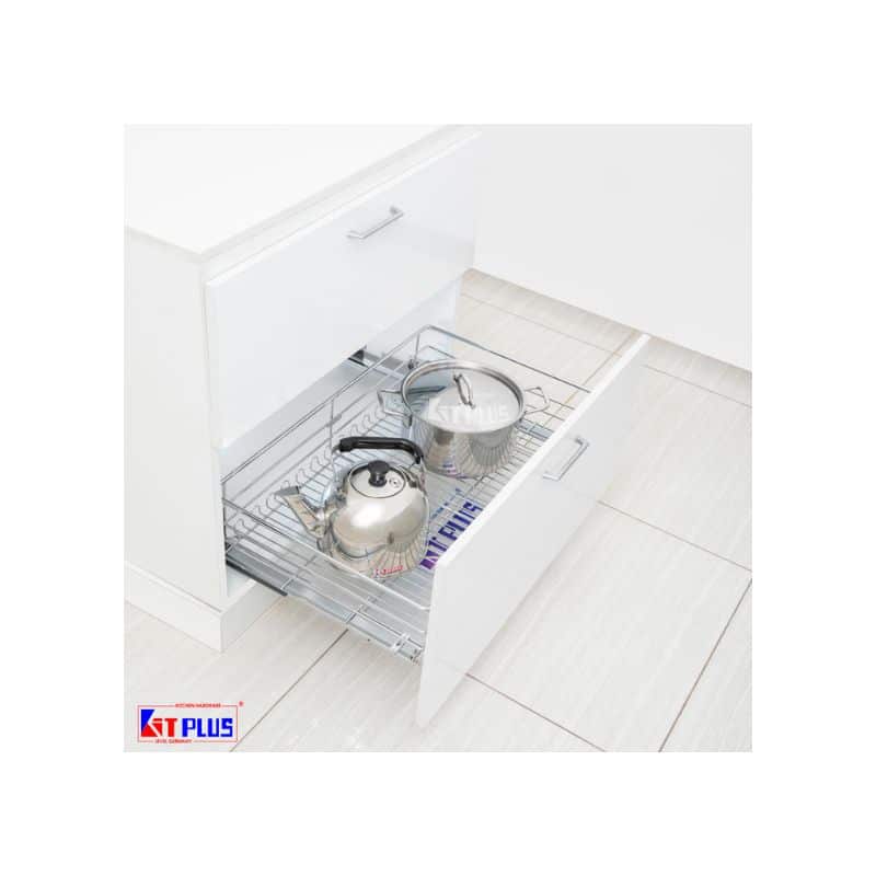 Giá xoong nồi nan tròn Inox mờ, ray giảm chấn Kit Plus DG80S Giá xoong nồi nan tròn Inox mờ, ray giảm chấn Kit Plus DG80S