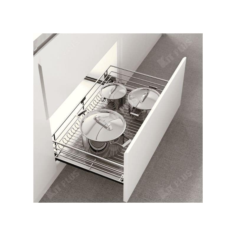 Giá xoong nồi nan tròn Inox mờ, ray giảm chấn Kit Plus DG80S Giá xoong nồi nan tròn Inox mờ, ray giảm chấn Kit Plus DG80S