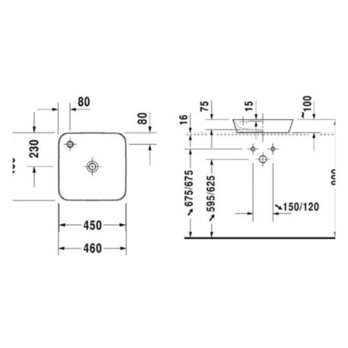 Kích thước chậu rửa mặt Lavabo Duravit 588.45.241