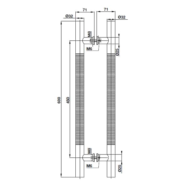 Kích thước của Tay nắm kéo chữ H 600mm Hafele 499.68.037 Kích thước của Tay nắm kéo chữ H 600mm Hafele 499.68.037