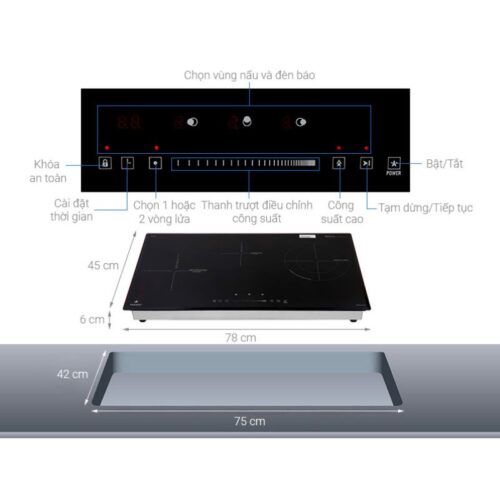 Cấu tạo bếp từ kết hợp hồng ngoại Pramie PRTH-3201 3 vùng nấu lắp âm