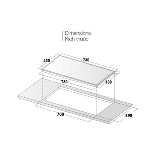 Kích thước bếp từ đôi Pramie PRTH-2209 lắp âm