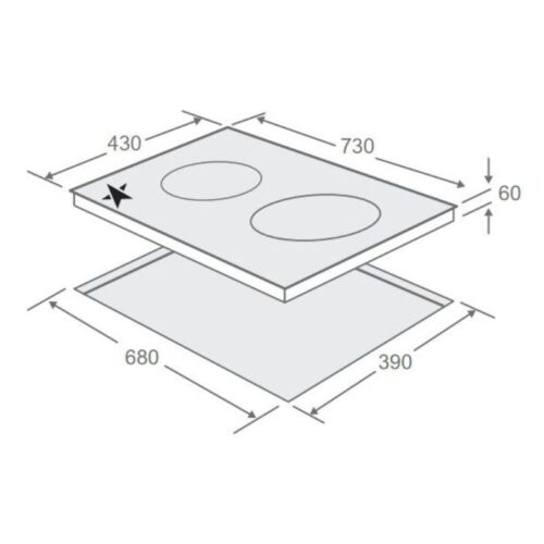 Kích thước bếp từ kết hợp hồng ngoại Pramie PRMY-2108 2 vùng nấu lắp âm