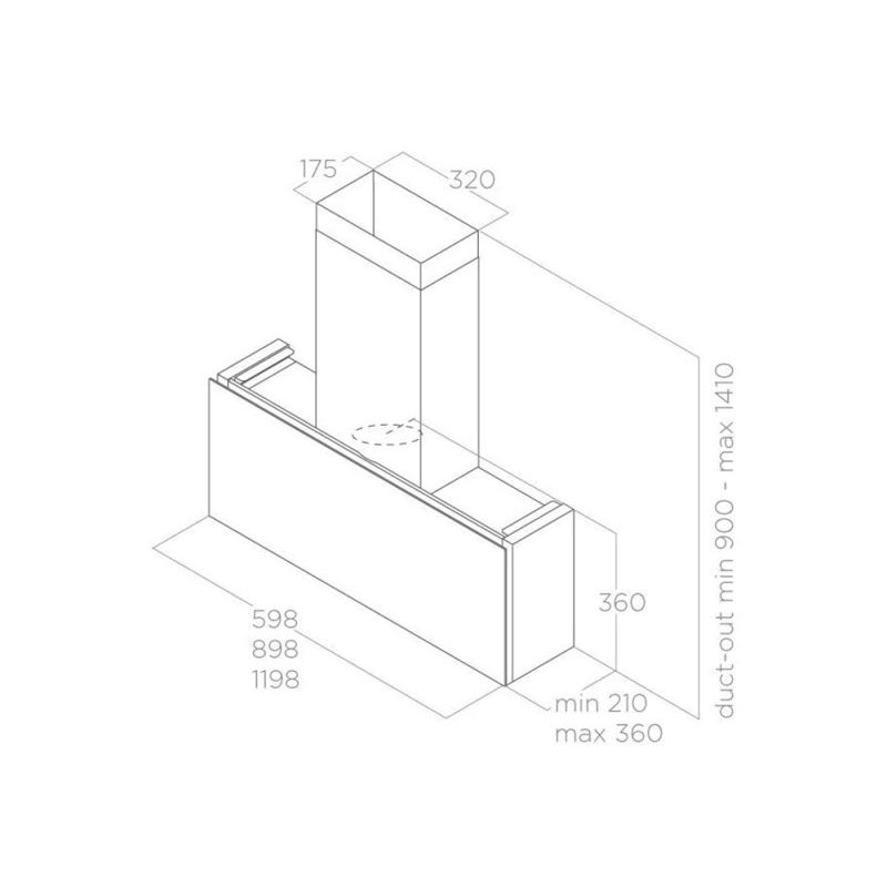 Kích thước máy hút mùi áp tường Elica RULES BL/F/120 PRF0163753 Kích thước máy hút mùi áp tường Elica RULES BL/F/120 PRF0163753