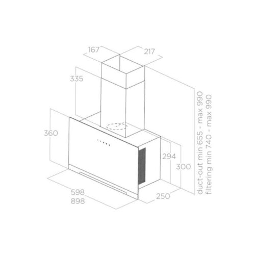Máy hút mùi áp tường Elica APLOMB BL/A/90 PRF0166939 3 Kích thước máy hút mùi áp tường Elica PRF0166939