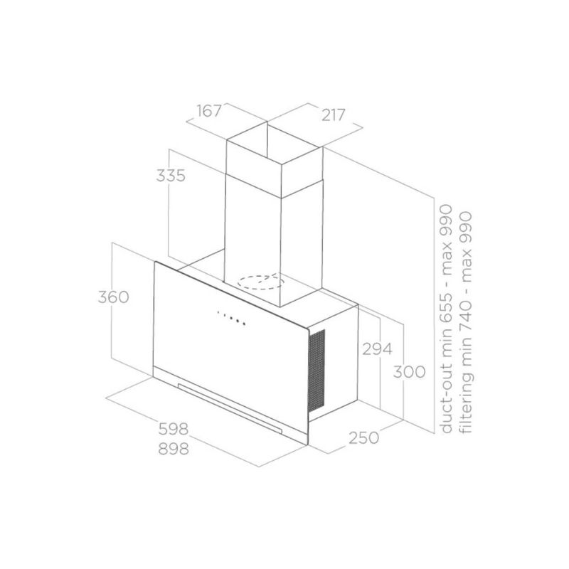 Kích thước máy hút mùi áp tường Elica PRF0166939 Kích thước máy hút mùi áp tường Elica PRF0166939