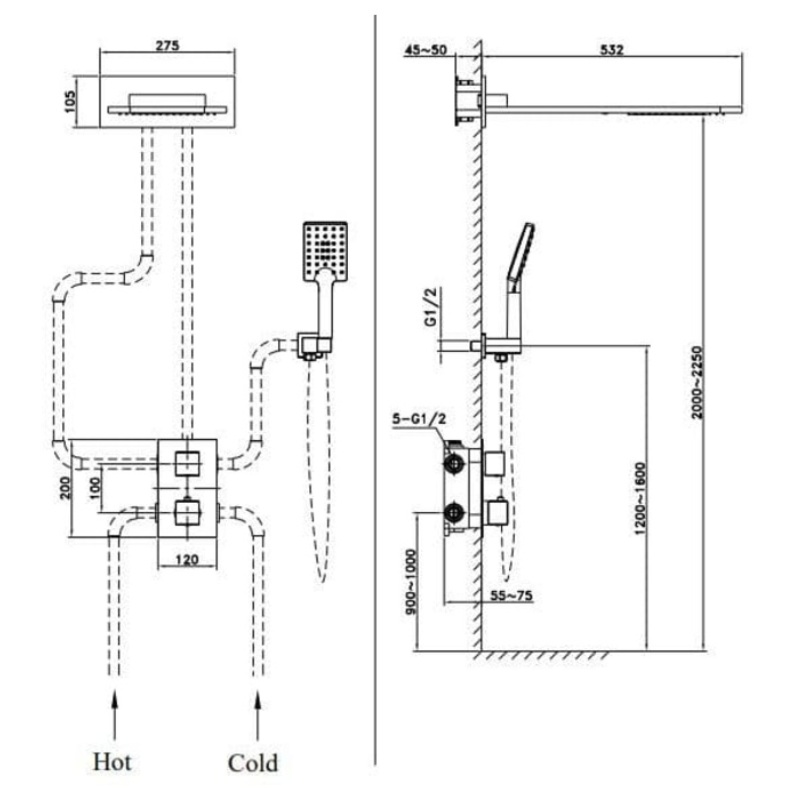 Kích thước sen tắm âm tường nóng lạnh Paul Schmitt PA604W Kích thước sen tắm âm tường nóng lạnh Paul Schmitt PA604W
