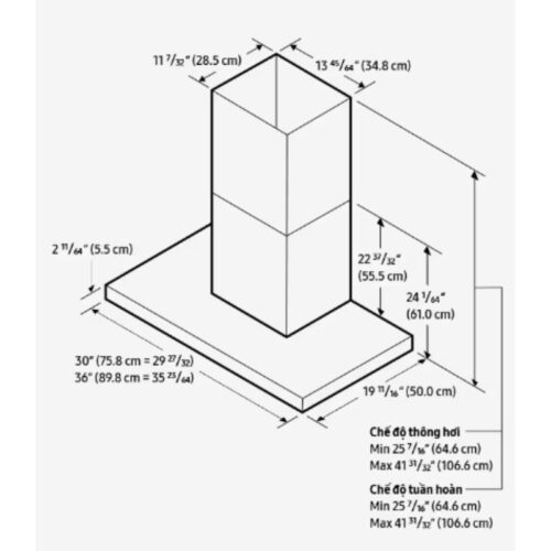 Máy hút mùi áp tường Samsung Bespoke NK36CB665WWHSV 5 Kích thước máy hút mùi áp tường Samsung Bespoke NK36CB665WWHSV