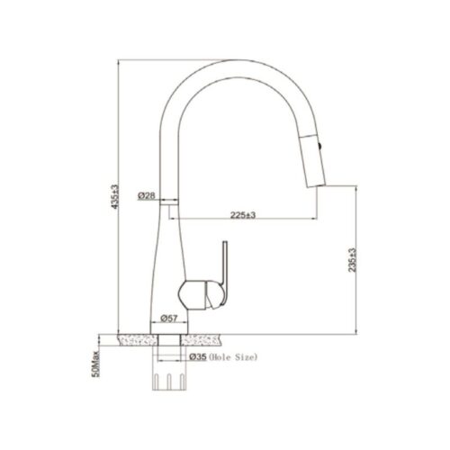 Kích thước vòi rửa bát nóng lạnh Eurogold EUF219DR có dây rút