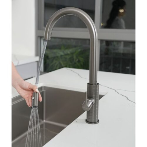 Vòi rửa bát nóng lạnh Konox Venice Gun Metal có dây rút 4 day rut voi rua bat day rut venice gun metal