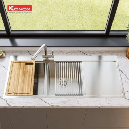 Ảnh chậu rửa bát Konox Workstation – Topmount KN11650TD Bàn phải