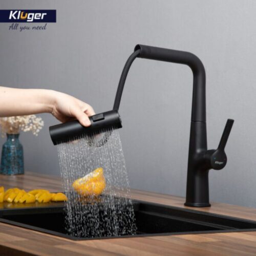 Ảnh vòi rửa bát nóng lạnh Kluger KLF0018B có dây rút