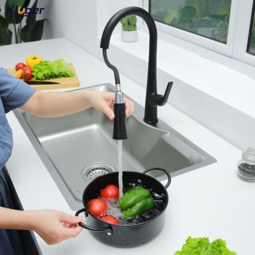 Ảnh vòi rửa bát nóng lạnh Kluger KLF0002B có dây rút