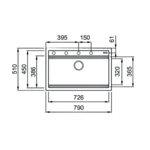 Kích thước chậu rửa bát đá 1 hố Konox Terra 790S Grey