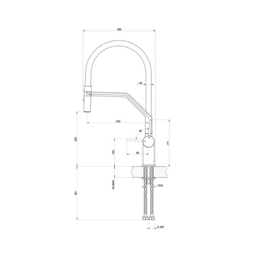 Vòi rửa bát nóng lạnh Konox Resta Chrome có dây rút 4 Kích thước vòi rửa bát nóng lạnh Konox Resta Chrome có dây rút