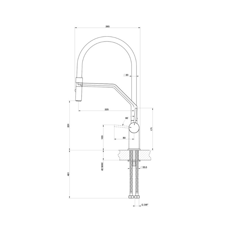 Kích thước vòi rửa bát nóng lạnh Konox Resta Chrome có dây rút Kích thước vòi rửa bát nóng lạnh Konox Resta Chrome có dây rút