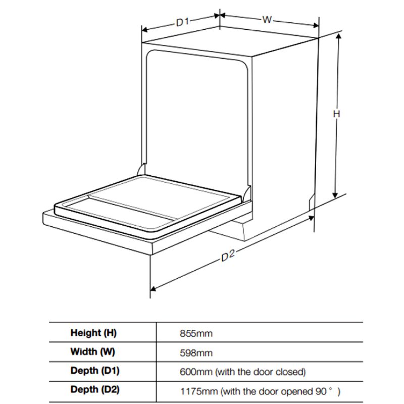 Kích thước máy rửa bát độc lập Spelier SP 16DWKT/G Kích thước máy rửa bát độc lập Spelier SP 16DWKT/G