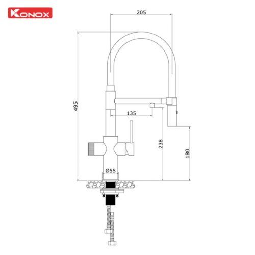 Vòi rửa bát nóng lạnh Konox Combi Chrome có dây rút 3 Kích thước vòi rửa bát nóng lạnh Konox Combi Chrome có dây rút