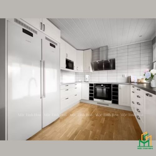 Mẫu tủ bếp Inox cánh Acrylic CA03 - Tủ bếp chữ U, hiện đại