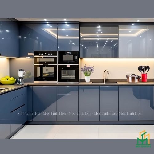 Mẫu tủ bếp Inox cánh Acrylic CA13 - Tủ bếp chữ L, hiện đại