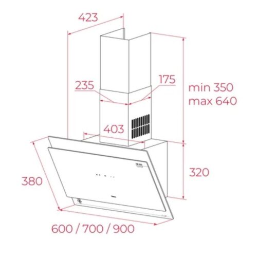Máy hút mùi áp tường Teka DVT 68660 TOS VG 5 kich thuoc may hut mui ap tuong teka dvt 68660 tos vg